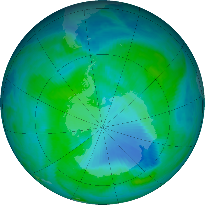 Antarctic ozone map for 04 January 2000